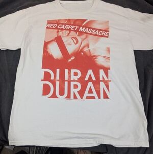DURAN DURAN Band Merch Tshirt Red Carpet Massacre White and Red Large